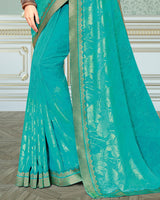 Vishal Prints Persian Green Georgette Saree With Foil Print And Jari Border