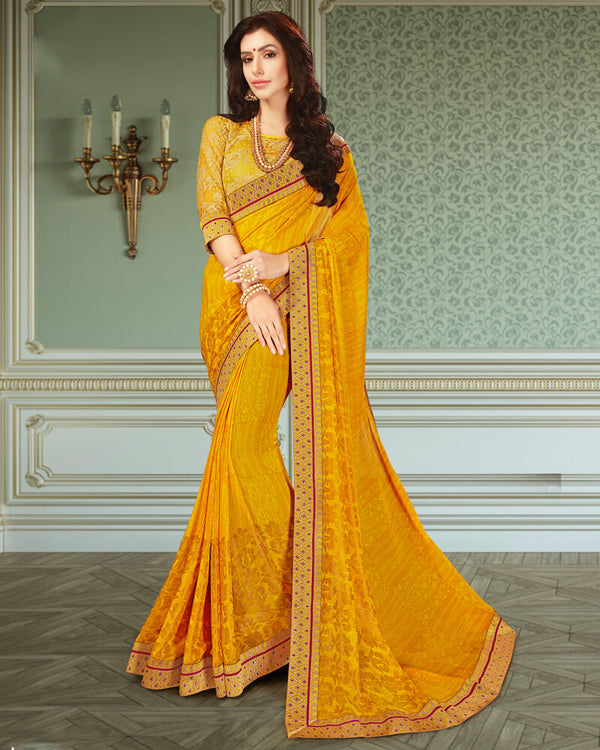 Vishal Prints Yellow Georgette Saree With And Border