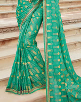 Vishal Prints Sea Green Brasso Saree With Foil Print And Jari Border