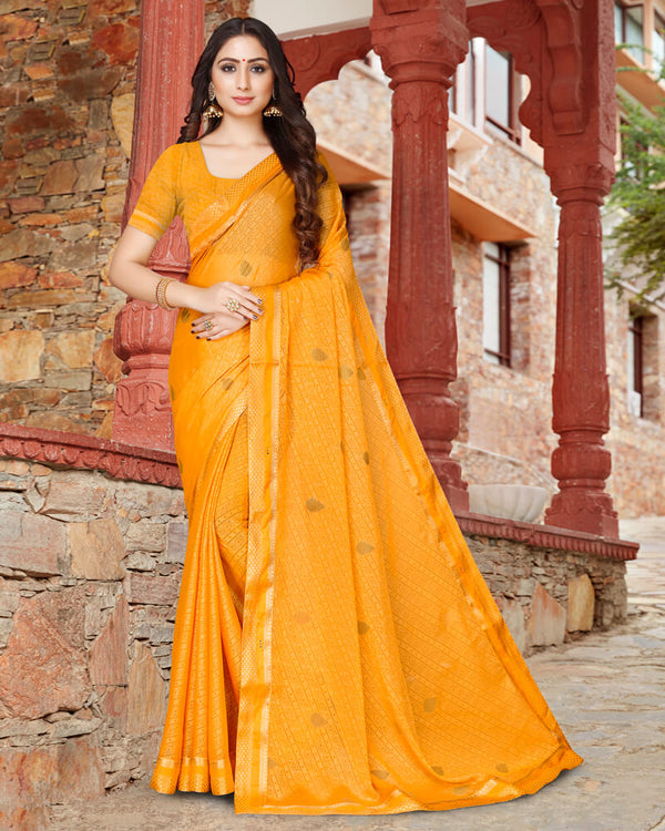 Vishal Prints Yellow Brasso Saree With Foil Print And Jari Border