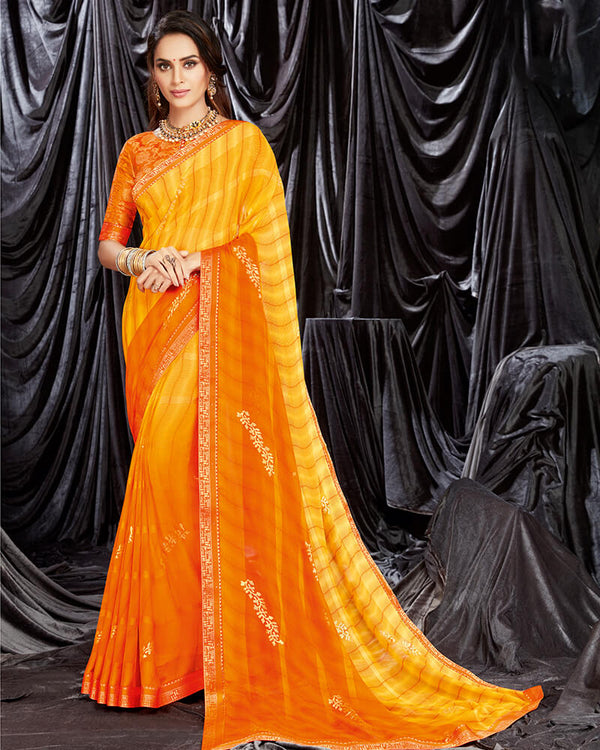 Vishal Prints Yellow And Orange Georgette Saree With Foil Print And Jari Border