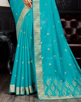 Vishal Prints Sea Green Chiffon Saree With Foil Print And Jari Border