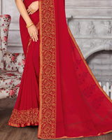 Vishal Prints Red Georgette Saree With Jari Border