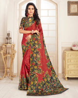 Vishal Prints Brick Red Digital Print Chiffon Saree