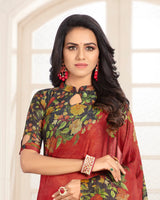 Vishal Prints Brick Red Digital Print Chiffon Saree