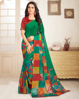 Vishal Prints Dark Green Digital Print Chiffon Saree