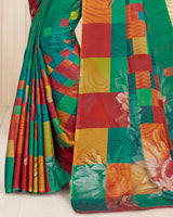 Vishal Prints Dark Green Digital Print Chiffon Saree