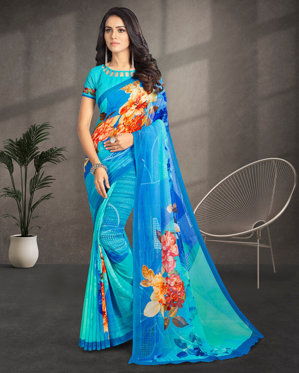 Vishal Prints Blue Digital Print Georgette Saree