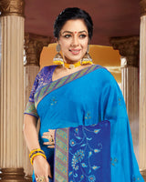 Vishal Prints Blue Chiffon Saree With Embroidery Work