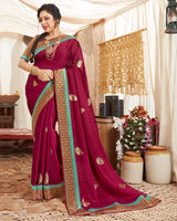 Vishal Prints Burgundy Chiffon Saree With Foil Print And Border