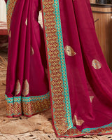 Vishal Prints Burgundy Chiffon Saree With Foil Print And Border