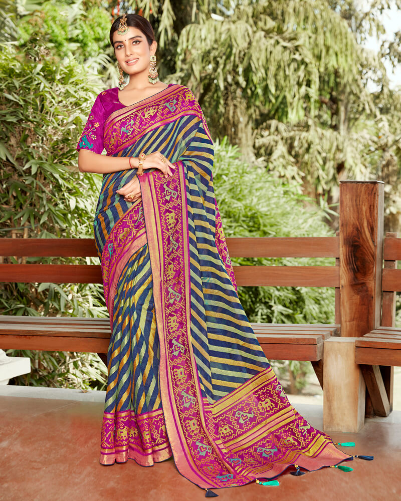 Vishal Prints Multicolor Silk Saree With Weaving Work