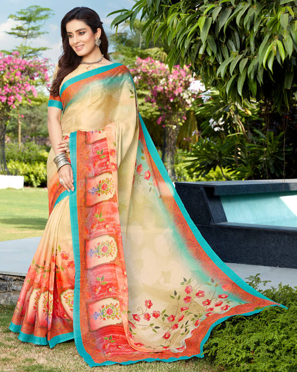 Vishal Prints Sand Brown Digital Print Crepe Saree