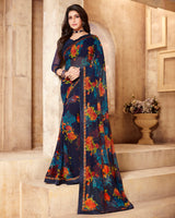 Vishal Prints Navy Blue Printed Georgette Saree