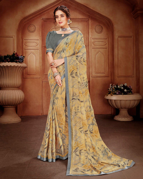 Vishal Prints Fawn Printed Georgette Saree