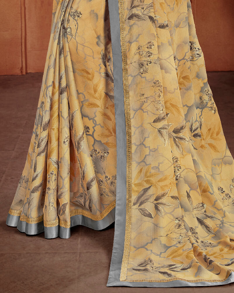 Vishal Prints Fawn Printed Georgette Saree