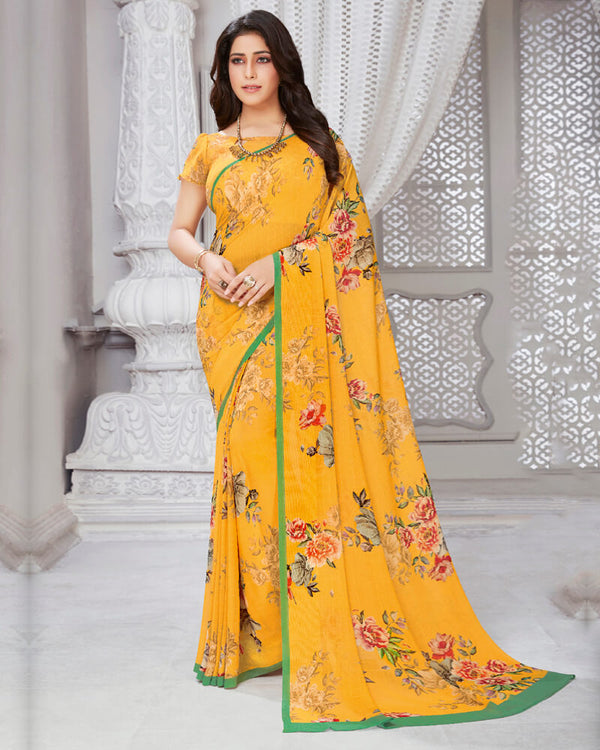 Vishal Prints Yellow Digital Print Georgette Saree