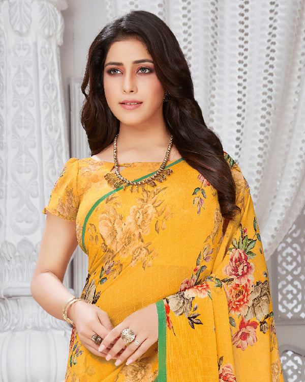 Vishal Prints Yellow Digital Print Georgette Saree