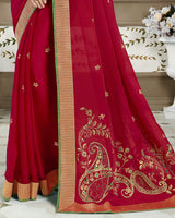 Vishal Prints Burgundy Chiffon Saree With Embroidery Work And Jari Border