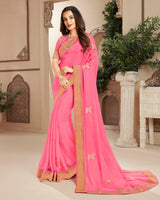 Vishal Prints Pink Chiffon Saree With Foil Print And Jari Border