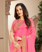 Vishal Prints Pink Chiffon Saree With Foil Print And Jari Border