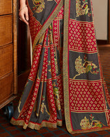 Vishal Prints Charcoal Grey Brasso Saree With Foil Print And Jari Border