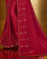 Vishal Prints Burgundy Satin Saree With Stone Work