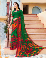 Vishal Prints Dark Green Printed Georgette Saree