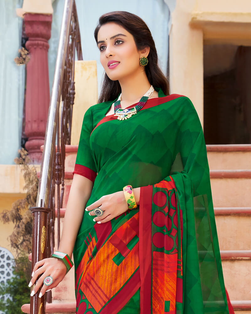 Vishal Prints Dark Green Printed Georgette Saree