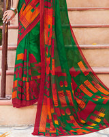 Vishal Prints Dark Green Printed Georgette Saree