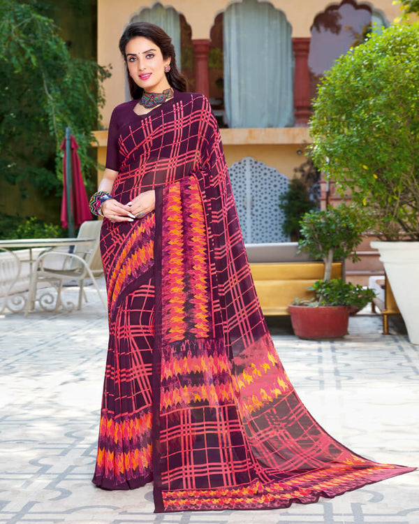 Vishal Prints Wine Printed Georgette Saree