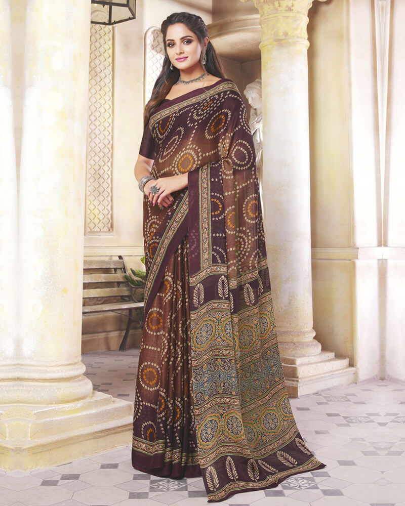 Vishal Prints Wine Digital Print Crepe Saree