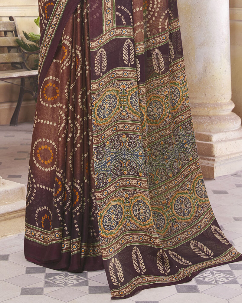 Vishal Prints Wine Digital Print Crepe Saree