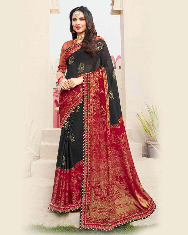 Vishal Prints Black Brasso Saree With Foil Print And Border