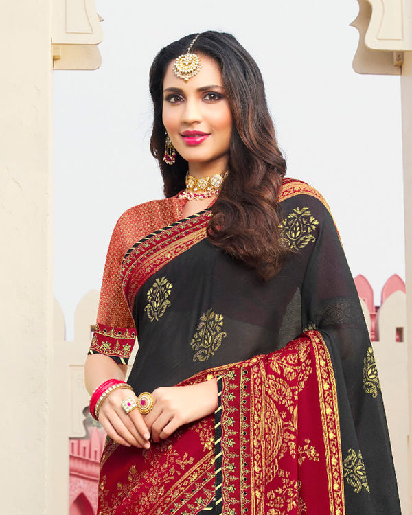 Vishal Prints Black Brasso Saree With Foil Print And Border