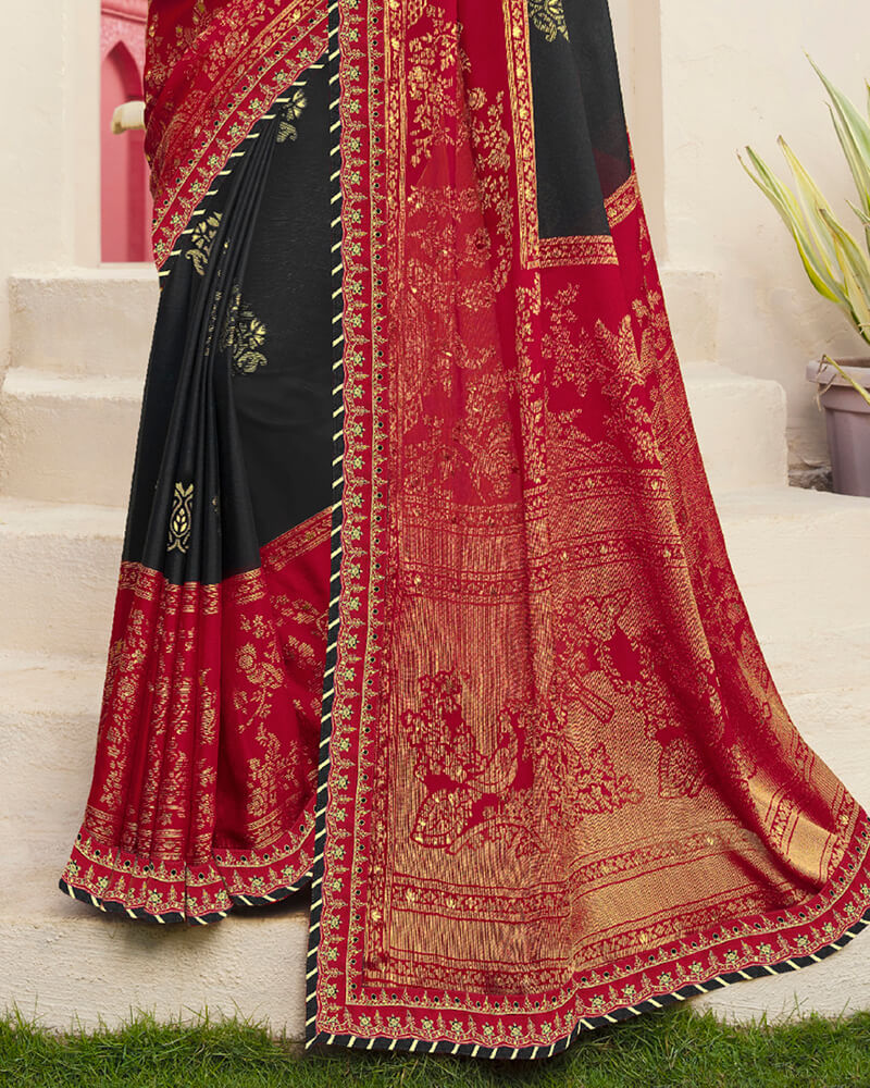 Vishal Prints Black Brasso Saree With Foil Print And Border