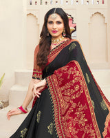 Vishal Prints Black Brasso Saree With Foil Print And Border