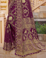 Vishal Prints Wine Brasso Saree With Foil Print And Border