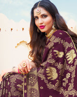 Vishal Prints Wine Brasso Saree With Foil Print And Border