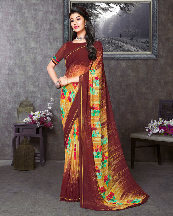 Vishal Prints Brick Red Digital Print Georgette Saree