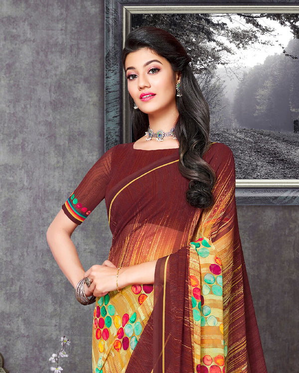 Vishal Prints Brick Red Digital Print Georgette Saree