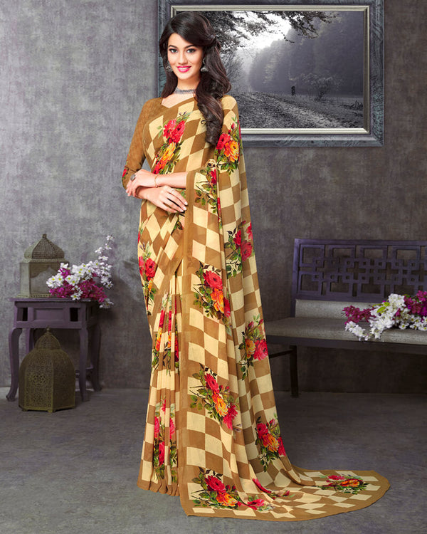 Vishal Prints Beige Digital Print Georgette Saree