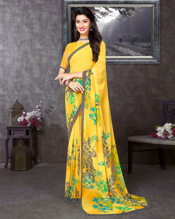 Vishal Prints Yellow Digital Print Georgette Saree