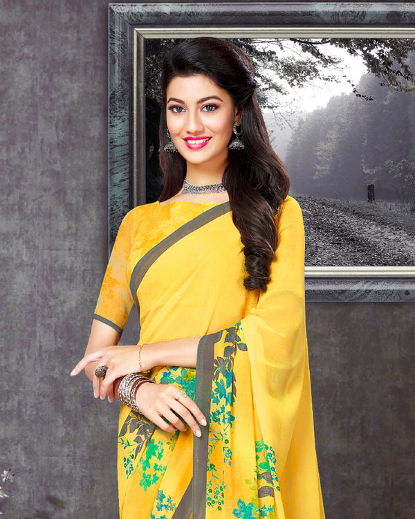 Vishal Prints Yellow Digital Print Georgette Saree