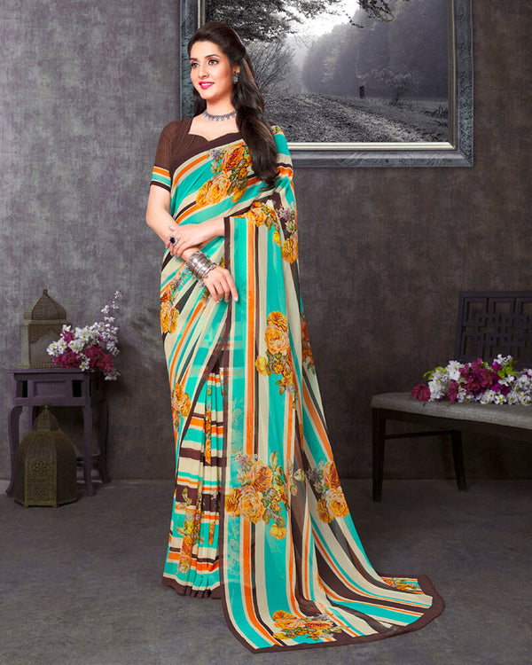 Vishal Prints Turquoise Blue Digital Print Georgette Saree