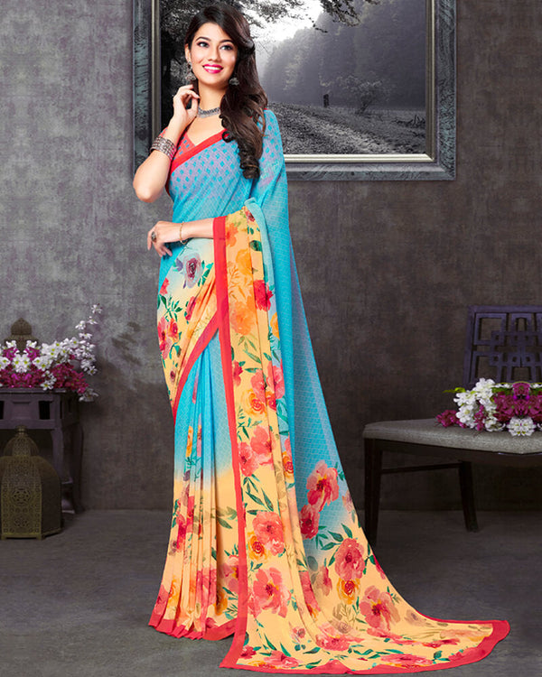 Vishal Prints Blue Digital Print Georgette Saree