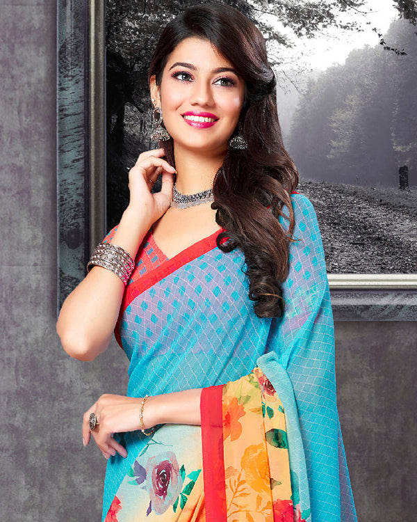 Vishal Prints Blue Digital Print Georgette Saree