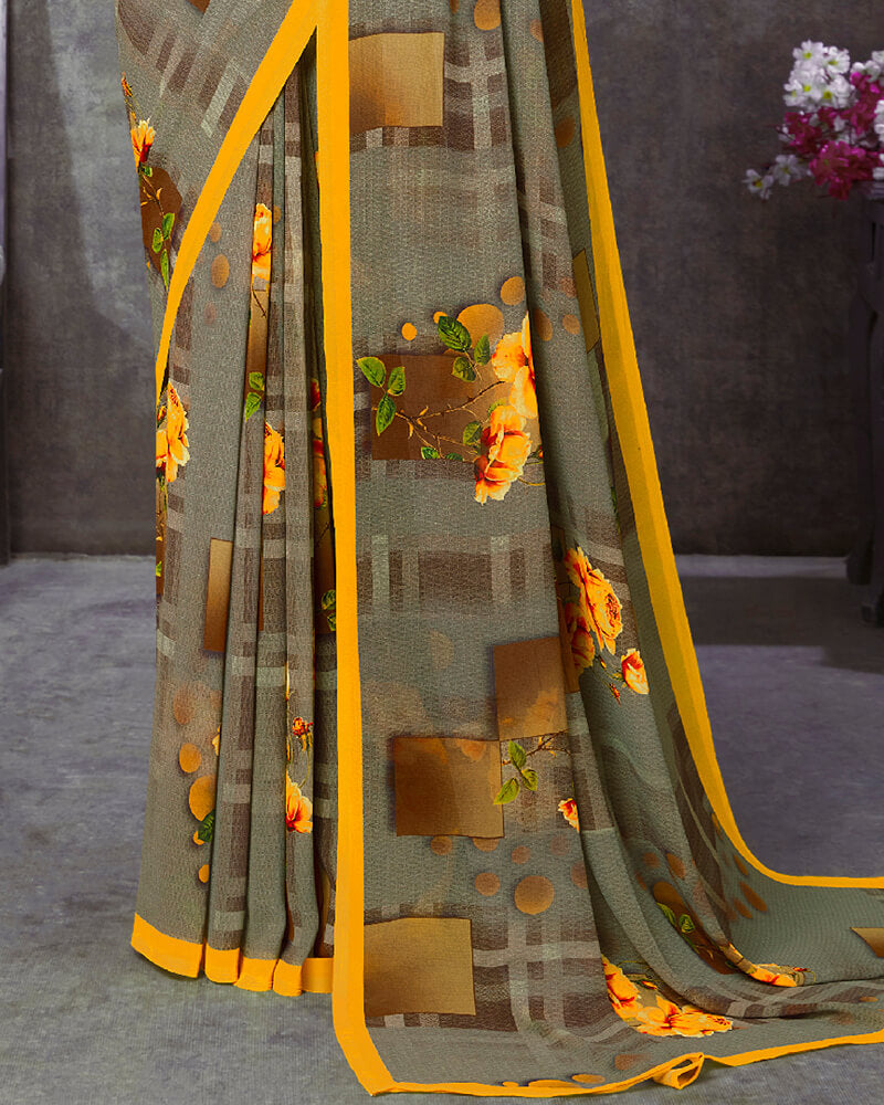 Vishal Prints Sand Grey Digital Print Georgette Saree