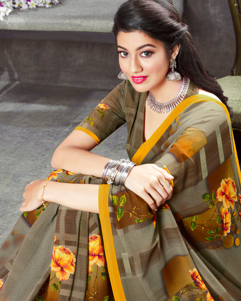 Vishal Prints Sand Grey Digital Print Georgette Saree