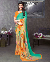 Vishal Prints Aqua Green Digital Print Georgette Saree